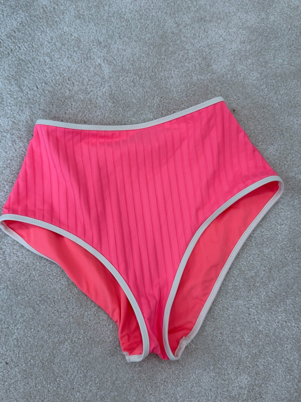 aerie Coral Pink Bandeau Swim Top with Cream Trim